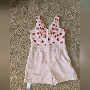 Chic Pink Strawberry Print Women's Romper